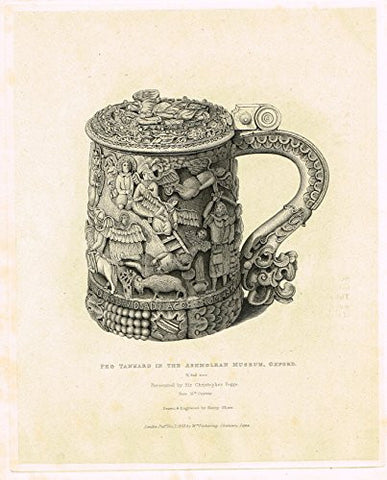 Shaw's - "PEG TANKARD in the ASHMOLEAN MUSEUM, OXFORD" - Steel Engraving - 1836