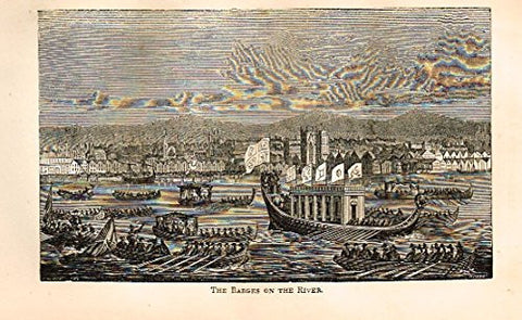 Abott's Queen Elizabeth - "THE BARGES ON THE RIVER" - Wood Engraving - 1869 - Sandtique-Rare-Prints and Maps