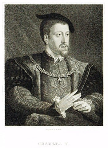 Knight's Gallery of Portraits - "Charles V" - Steel Engraving" - 1833