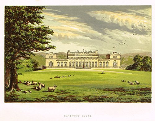 Country Seats by F.O. Morris - "HAREWOOD HOUSE" - Chromolithograph - 1866