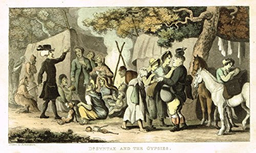 Rowlandson's Dr. Syntax - "DR. SYNTAX AND THE GYPSIES" - Hand-Colored Aquatint by Rowlandson - 1820