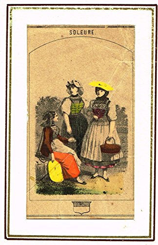 Swiss National Costume Miniature - "CANTON of SOLEURE" - Hand-Colored Engraving - 1865