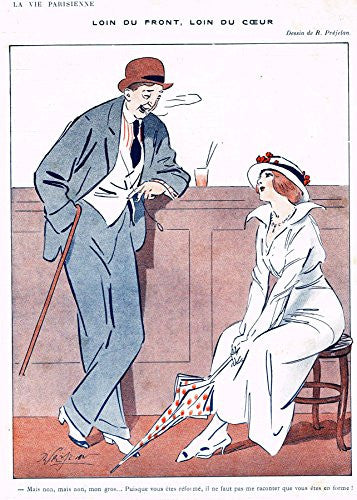 La Vie Parisienne Page - "LOIN DU FRONT, LOIN DU COEUR" - Lithograph - 1915