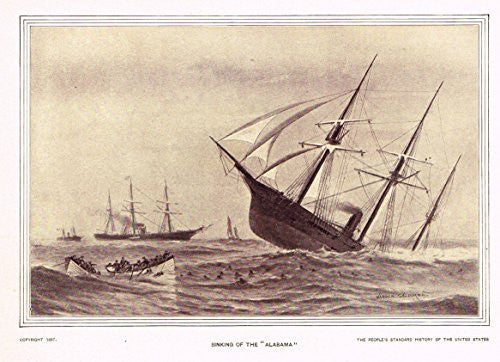 History of Our Country - SINKING OF THE ALABAMA - Photogravure - 1899
