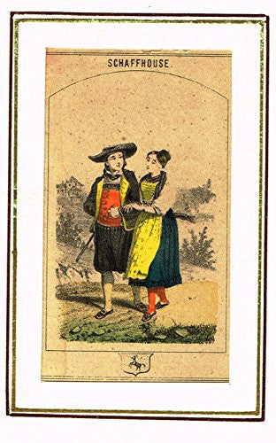 Swiss National Costume Miniature - "CANTON of SCHAFFHOUSE" - Hand-Colored Engraving - 1865