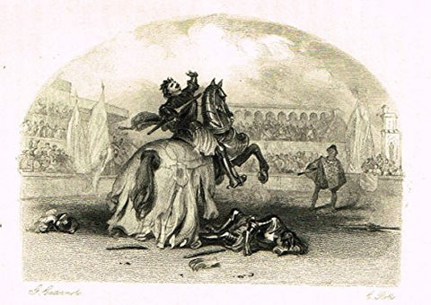 Cattermole's 'Haddon Hall' - THE TOURNAMENT - Miniature Steel Engraving - 1860