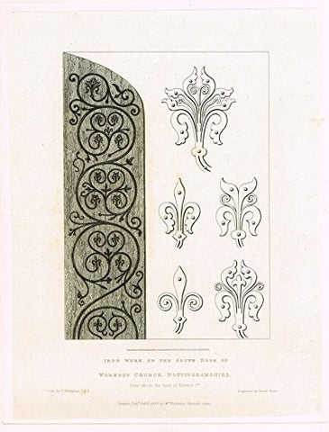 Shaw's Ancient Furniture - "IRON WORK ON THE SOUTH DOOR OF WORKSOP CHURCH" - Engraving - 1836