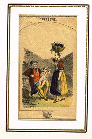 Swiss National Costume Miniature - "CANTON of THURGOVIE" - Hand-Colored Engraving - 1865