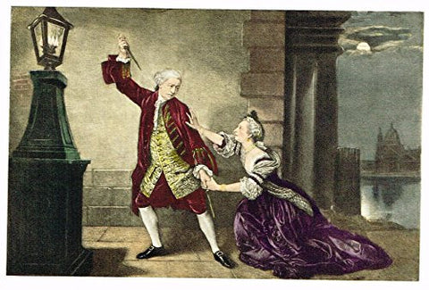 Colored Lithograph - DAVID GARRICK & MRS. CIBBER IN THE TRAGEDY OF VENICE PRESERVED - c1895