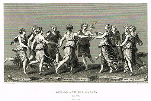 Yonge's Pictorial History - "APOLLO AND THE MUSES, Pal Pitti, Florence" - Steel Engraving - 1882