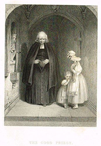 Miniature Print - THE GOOD PRIEST by Finden - Steel Engraving - c1850