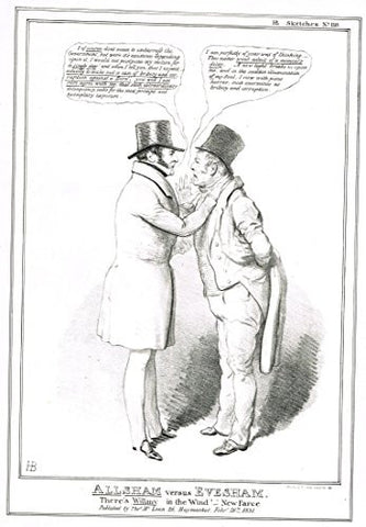 H.B. Sketches Satire -"ALLSHAM VERSUS EVERSHAM" - Lithograph - 1830 to 1844