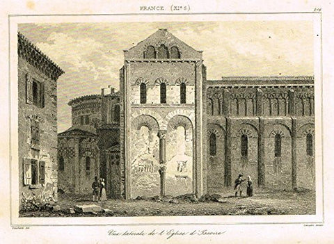 Bas's France Encyclopedique - "VUE LATERALE DE L'EGLISE D'ISSOIRE" - Steel Engraving - 1841