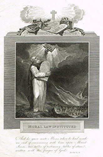 Blomfield's Impartial Expsitor & Bible - "FRONTISPIECE - MORAL LAW INSTITUTED" - Engraving - 1815
