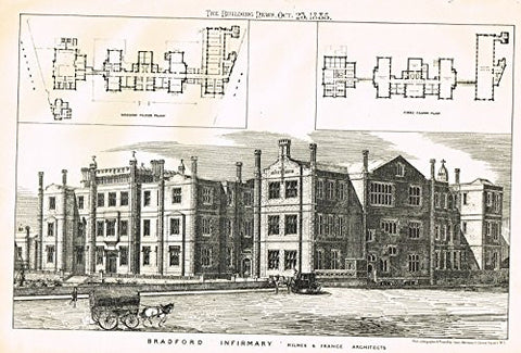 Building News' - "BRADFORD INFIRMARY" - Lithograph - 1885