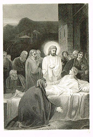 Miniature Religious Print - JESUS HEALING SICK MAN - Engraving - c1850