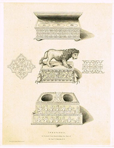 Shaw's - "INKSTANDS at GOODRICH COURT, HEREFORDSHIRE" - Large Steel Engraving - 1836