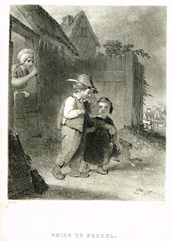 Miniature Print - GOING TO SCHOOL by Sartain - Steel Engraving - c1850