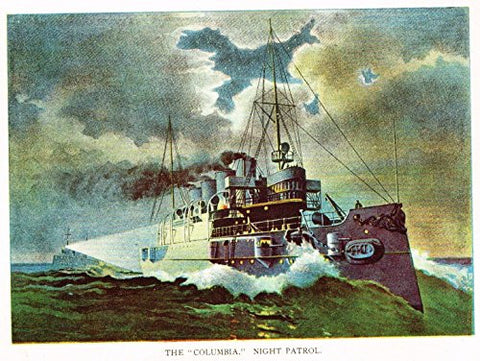 Halstead's 'Our Country at War' - "THE 'COLUMBIA', NIGHT PATROL" - Lithograph - 1898