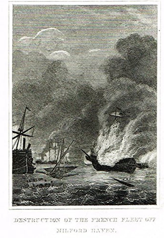 Miniature History of England - DESTRUCTION OF THE FRENCH FLEET OFF MILFORD HAVEN - Engraving - 1812