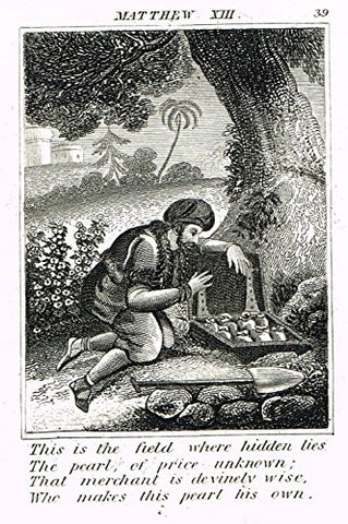 Miller's Scripture History - "THE MERCHANT'S SECRET PEARL" - Small Religious Copper Engraving - 1839