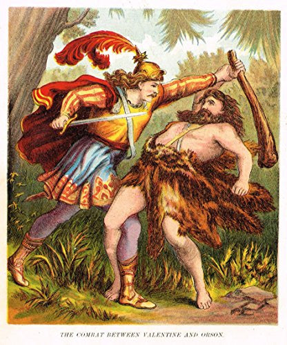 McLoughlin's Valenitne & Orson - "COMBAT BETWEEN VALENTINE AND ORSON" - Chromolithograph - 1884
