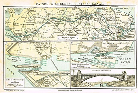 Meyers' Lexicon Map - "KAISER WILHELM CANAL" - Chromolithograph - 1913
