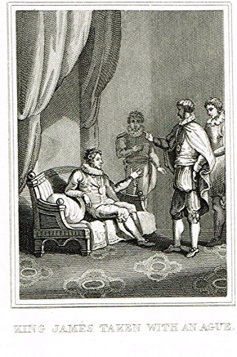 Miniature History of England - KING JAMES TAKEN WITH AN AGUE - Copper Engraving - 1812