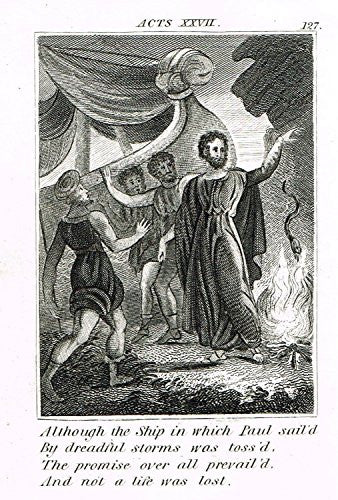 Miller's Scripture History - "PAUL SILED IN SHIP THROUGH DREADFUL STORMS" - Engraving - 1839