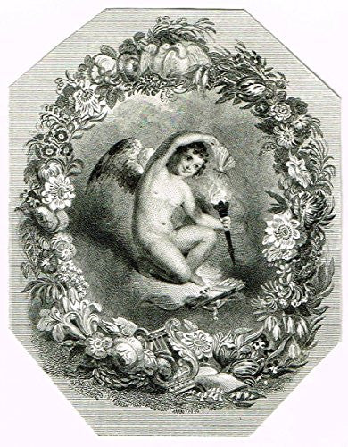 Miniature Print - ANGEL BURNING BUTTERFLY - Steel Engraving - c1850