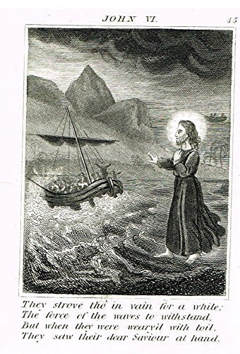 Miller's Scripture History - "JESUS CALMS THE RAGING SEA" - Small Religious Copper Engraving - 1839