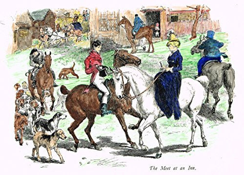 Tristram's Coaching Ways - "THE MEET AT THE INN" - Hand-Colored Lithograph - 1888