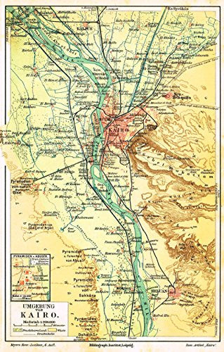 Meyers' Lexicon Map - "CAIRO EGYPT" - Chromolithograph - 1913