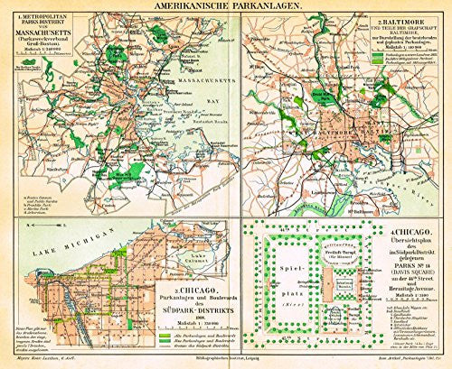 Meyers' Lexicon Map - "AMERICAN PARKLAND" - Chromolithograph - 1913