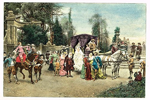 Colored Lithograph - THE ARRIVAL OF THE BRIDE by GIRARDET - c1895