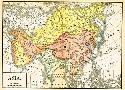 Rand McNally Map - ASIA - Chromolithograph - 1903