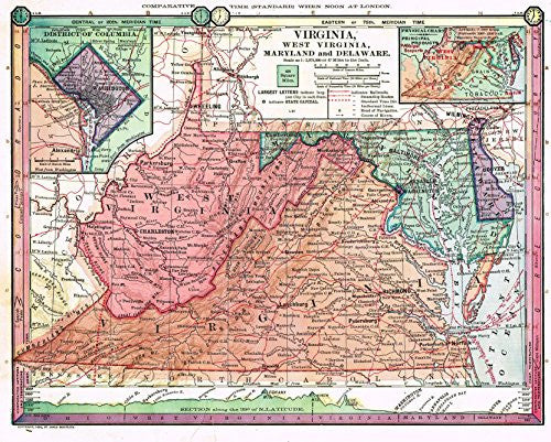 Barnes's Geography - "VIRGINIA, WEST VIRGINIA, MARYLAND & DELAWARE" Map by Monteith -1875