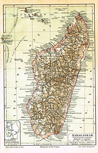 Meyers' Lexicon Map - "Madagascar" - Chromolithograph - 1913