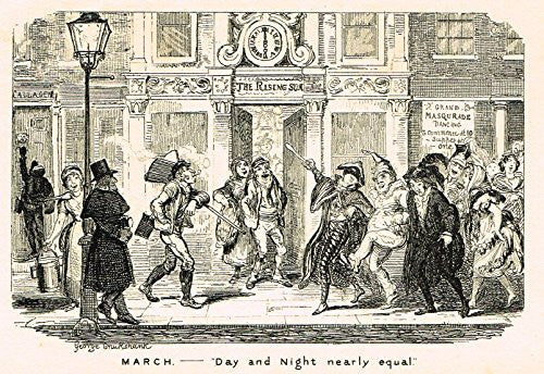 Cruikshank's Almanack - "MARCH - DAY & NIGHT NEALY EQUAL" - Engraving - 1836