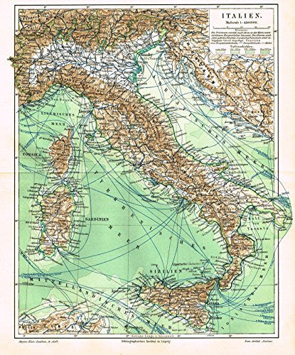 Meyers' Lexicon Map - "ITALY" - Chromolithograph - 1913