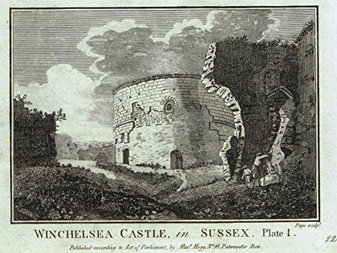 Grose's Antiquities of England - "WINCHELSEA CASTLE IN SUSSEX" - Copper Engraving - c1885
