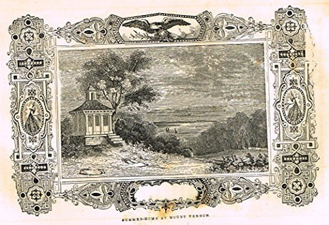 History of Washington - SUMMER HOME AT MOUNT VERNON - Woodcut - c1830