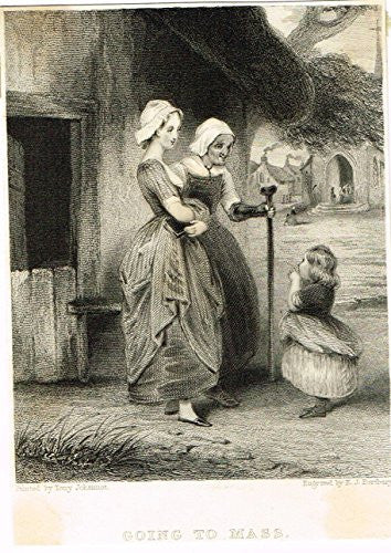 Miniature Print - "GOING TO MASS" - Engraving - c1850