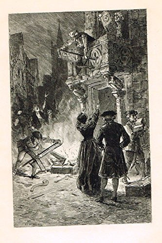 Heneage's Memoirs of England - "WERE PILED UP AND WRAPPED IN FLAMES" Etching by Marcel -1900