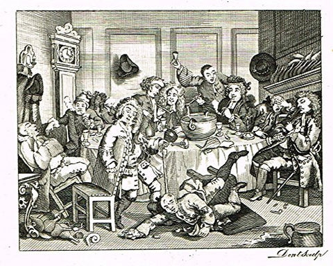 Hogarth's Illustrated - "A MODERN MIDNIGHT CONSERVATION" -  Engraving - 1793