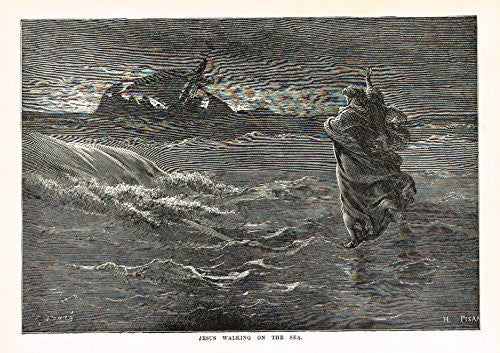 Buel's Beautiful Story - "JESUS WALKING ON THE SEA" - Woodcut - 1887