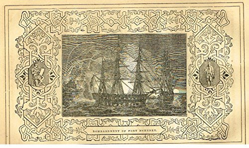 Frost's 'The American Generals' - "BOMBARDMENT OF FOORT McHENRY" - Woodcut - 1848