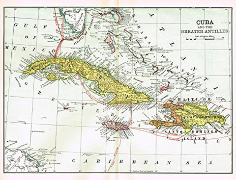 History of Our Country - Map - "CUBA AND THE GREATER ANTILLES" - Chromolithograph - 1899