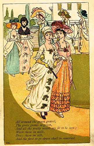 Greenaway's Mother Goose - ALL AROUND THE GREEN GRAVEL - Chromolithograph - 1898