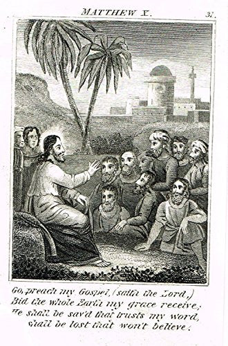 Miller's Scripture History - "JESUS ASKES APOSTLES TO PREACH HIS GOSPEL" - Copper Engraving - 1839